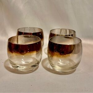Mid Century Set of 4 Silver Ombre Fade Roly Poly Rock Glasses